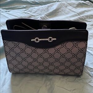 Nine West Ellena Mini Black and Gray Patterned Shoulder Bag Granite Logo